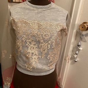 H&M Lace Embroidered Rose Gold Metallic Shirt